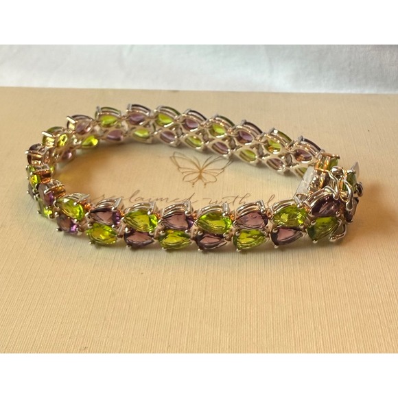 Jewelry - 925 Sterling Silver Peridot Amethyst Pear Cut Gemstone Tennis Bracelet